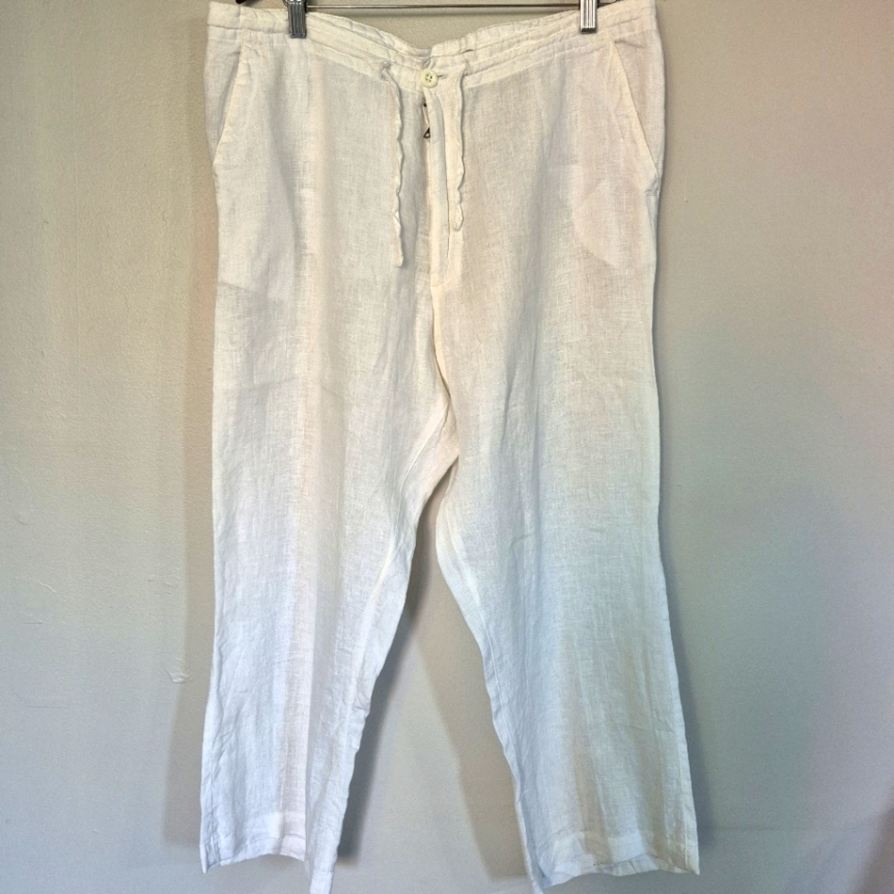 Bruno New York Linen Crop Beach Summer Pants White Large